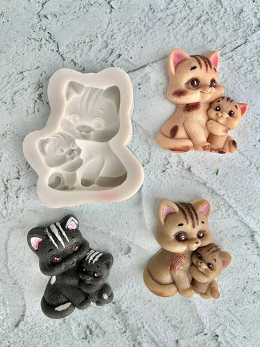 قالب سیلیکونی گربه مادر وبچه