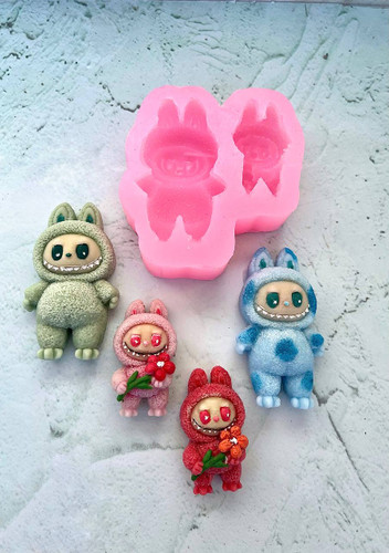 قالب سیلیکونی لبوبو دوتایی ساده و گل به دست