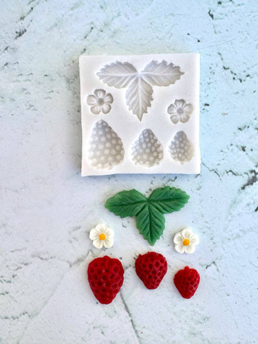 قالب سیلیکونی برگ و گل توت فرنگی