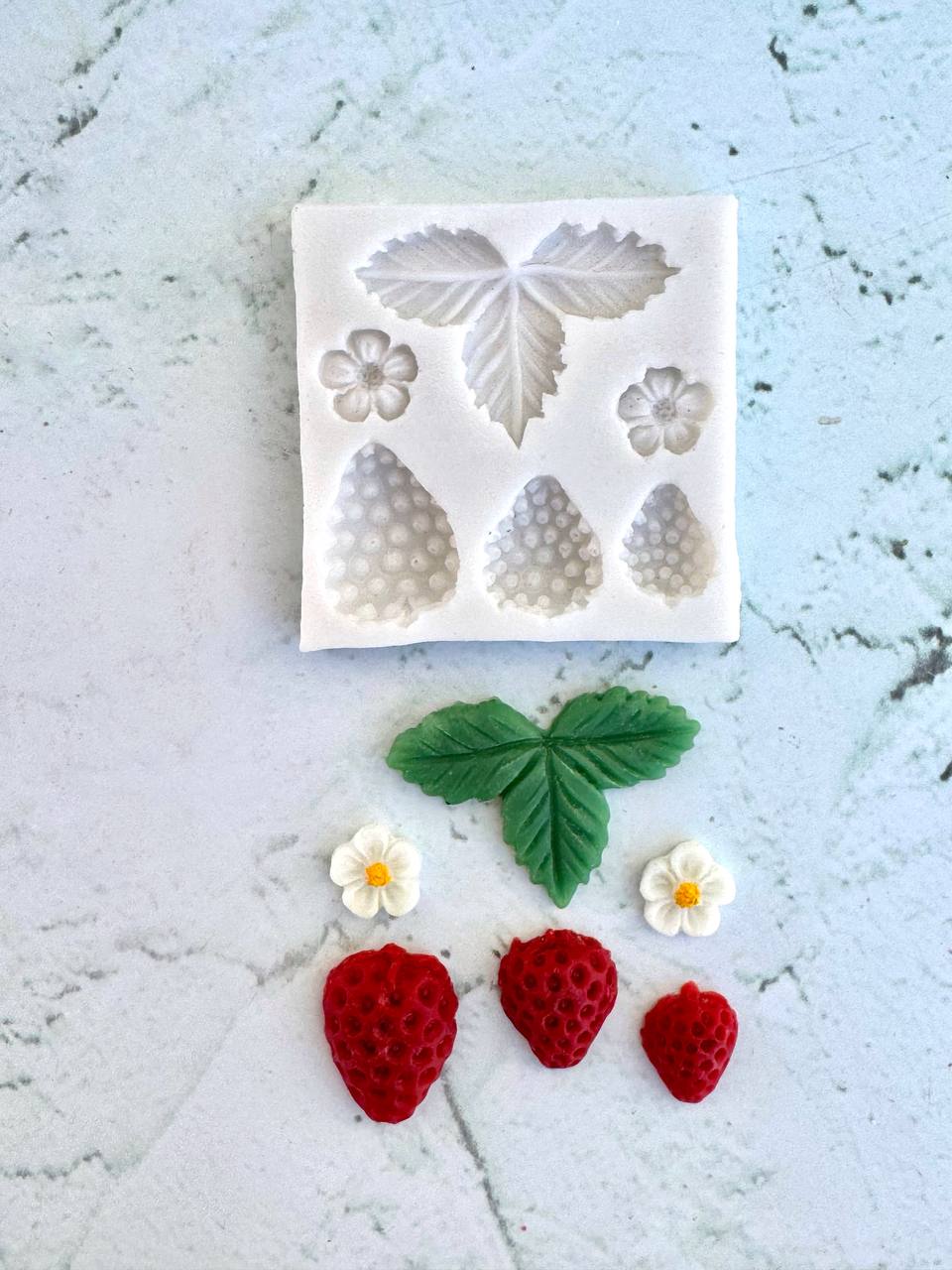 قالب سیلیکونی برگ و گل توت فرنگی