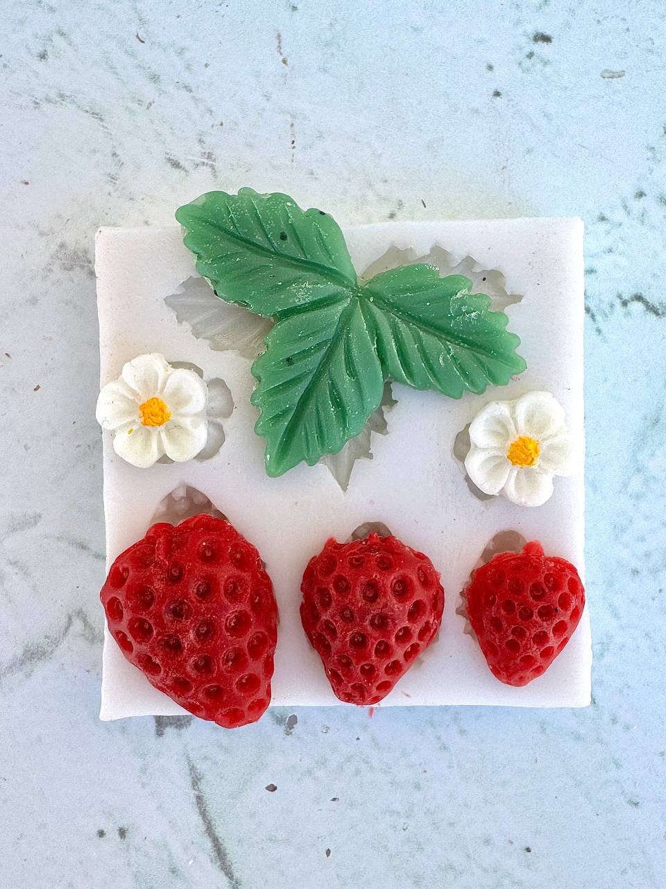 قالب سیلیکونی برگ و گل توت فرنگی